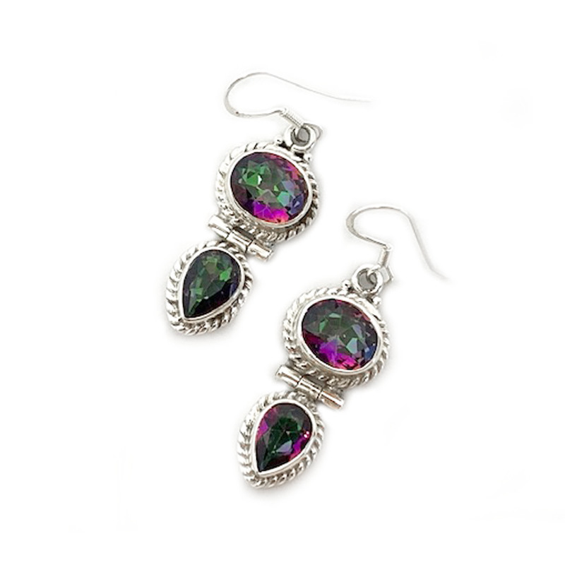 Mystic Topaz Double Drop Earrings Bohemian Jewellery Stoned Hilda
