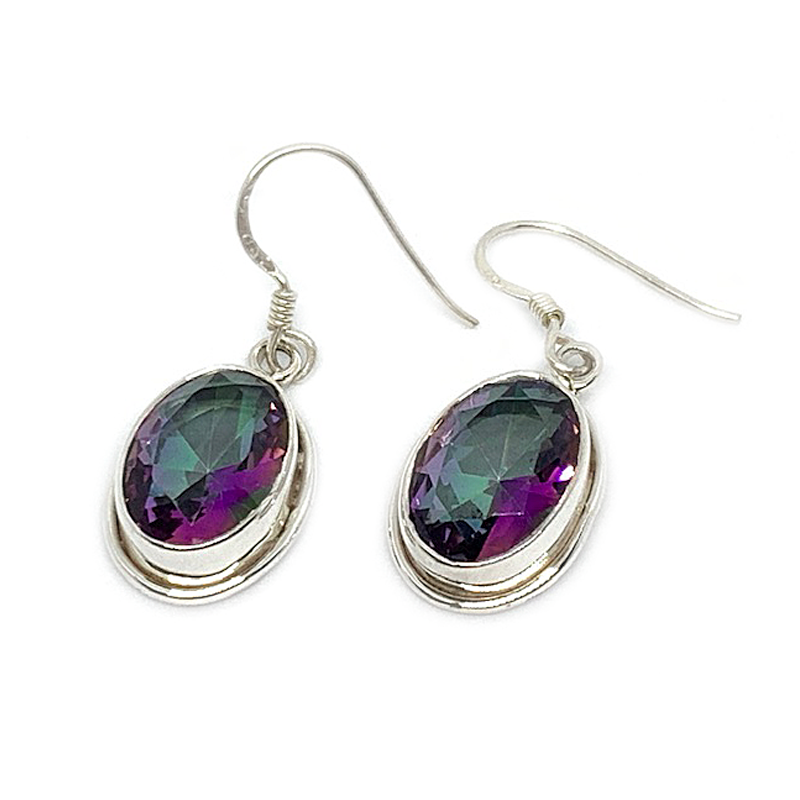 mystic topaz oval gemstone sterling silver earrings
