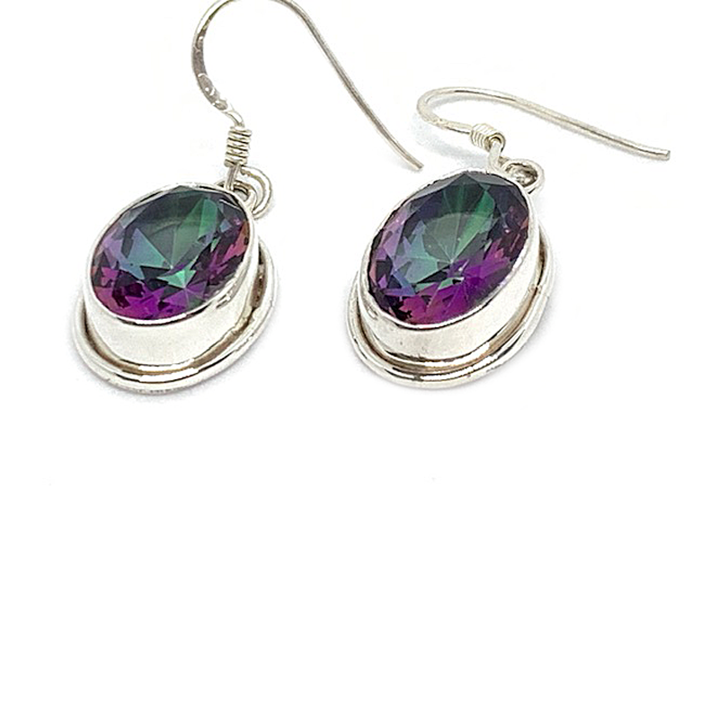 mystic topaz oval gemstone sterling silver earrings