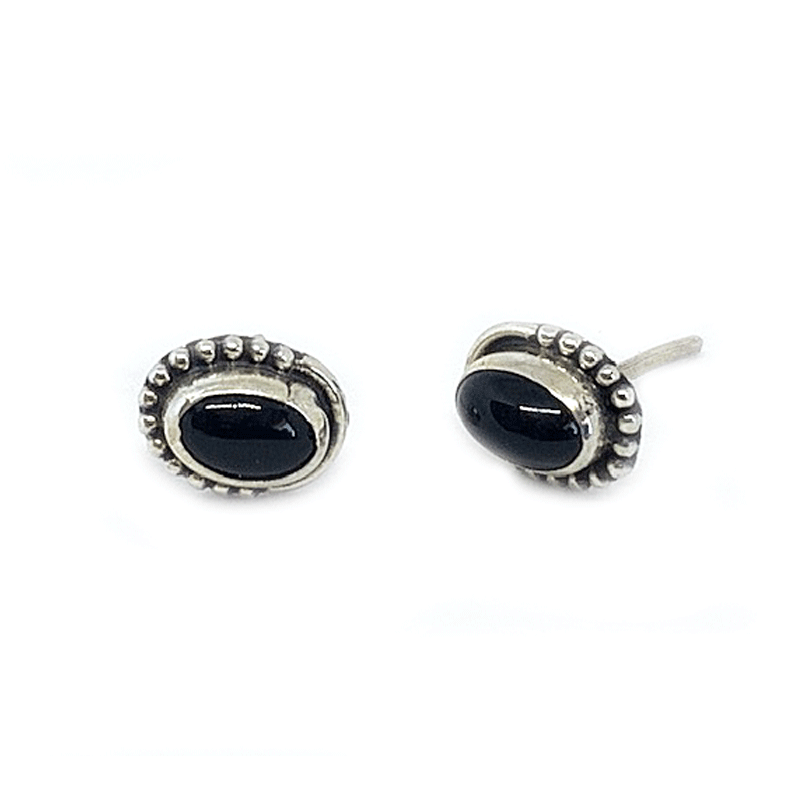 black onyx oval gemstone silver stud earrings