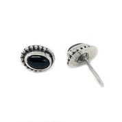 black onyx oval gemstone silver stud earrings