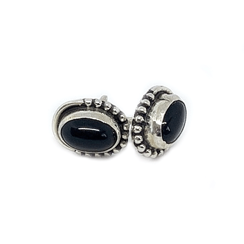 black onyx oval gemstone silver stud earrings