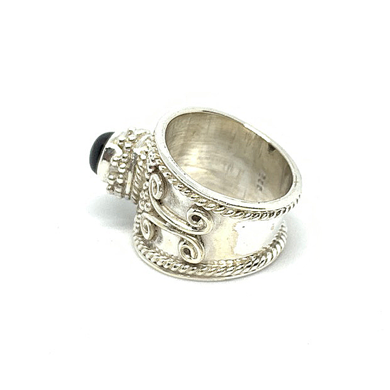 black onyx sterling silver tribal boho gemstone ring