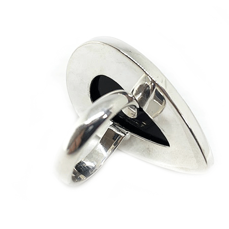 black onyx large teardrop statement silver gemstone ring