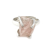raw rose quartz silver ring