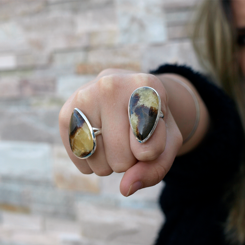 septarian gemstone silver ring