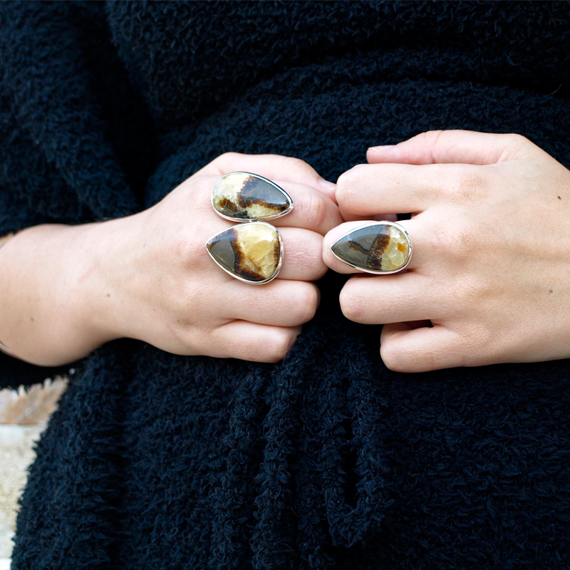 septarian gemstone silver ring