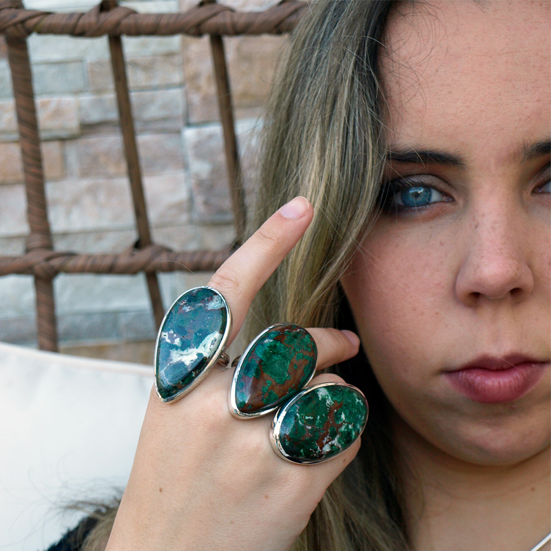 big statement chrysocolla gemstone silver ring