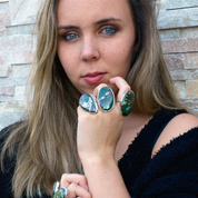 big statement chrysocolla silver gemstone ring