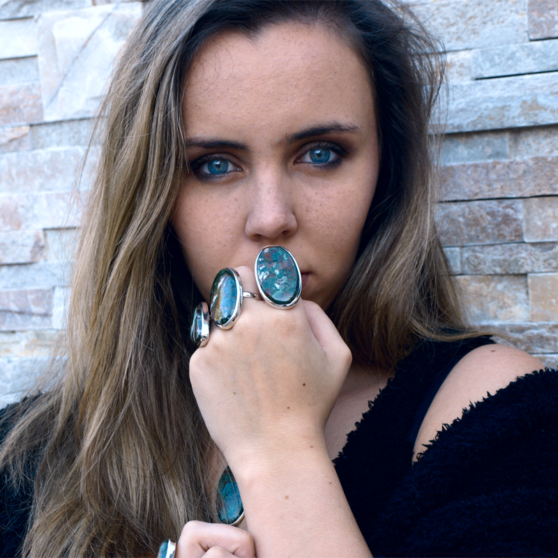 chunky statement chrysocolla sterling silver ring