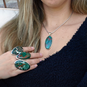 big statement chrysocolla gemstone silver ring