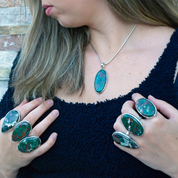big statement chrysocolla silver gemstone ring