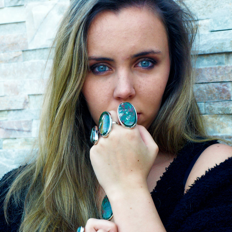 chunky statement chrysocolla sterling silver ring