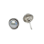 pearl round gemstone silver stud earrings