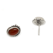 red carnelian oval silver gemstone stud earrings