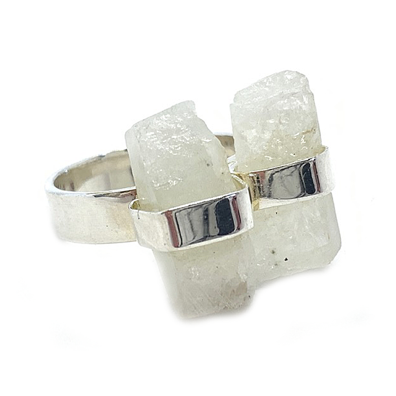 raw moonstone silver gemstone ring