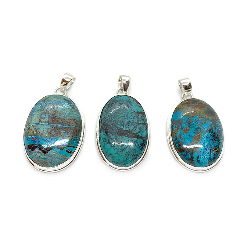 shattuckite oval gemstone silver pendant