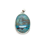 shattuckite oval gemstone silver pendant