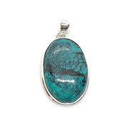 shattuckite oval gemstone silver pendant