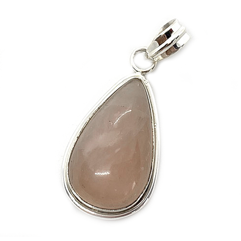 rose quartz teardrop silver gemstone pendant
