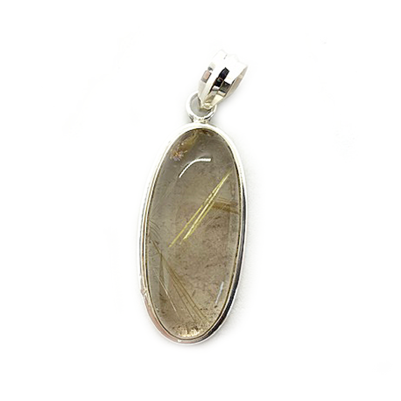 oval rutilated quartz gemstone silver pendant