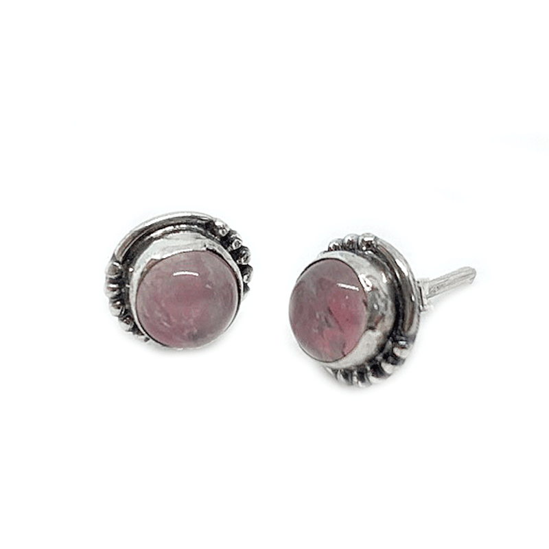 rose quartz round stud silver earrings