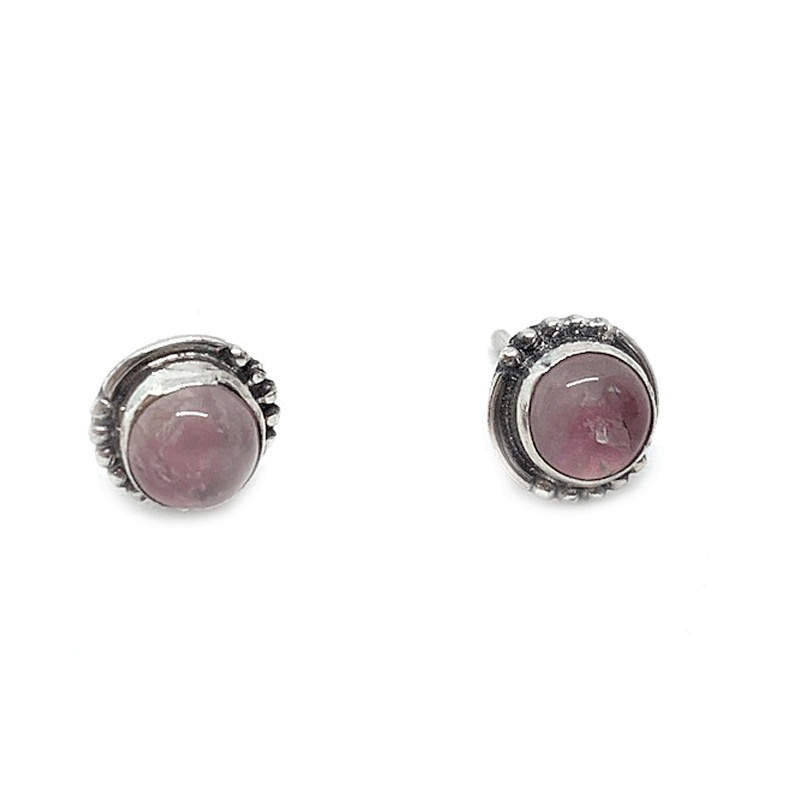 rose quartz round stud silver earrings