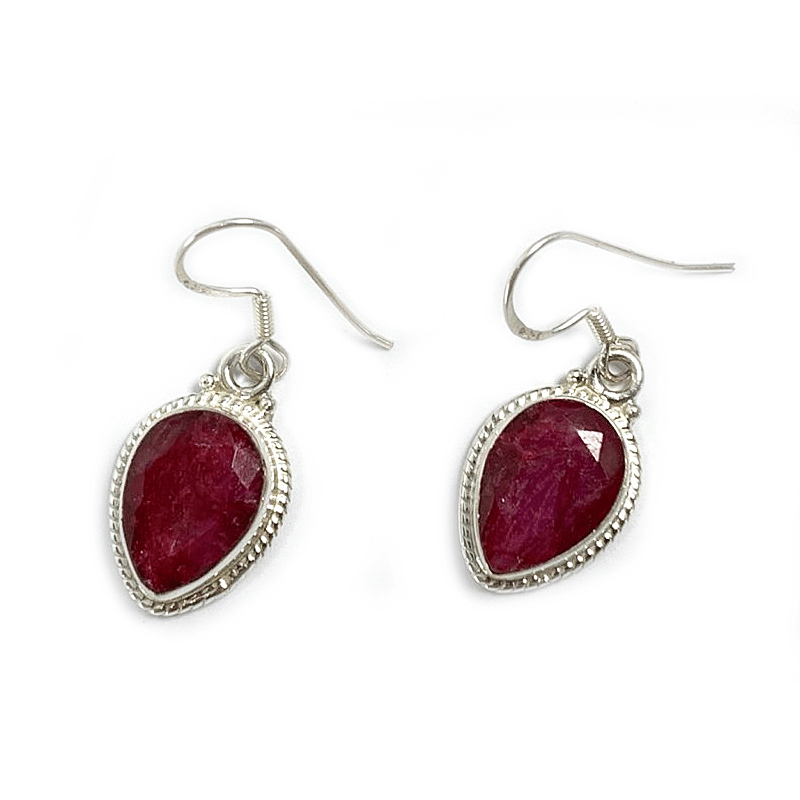 ruby quartz teardrop silver gemstone earrings