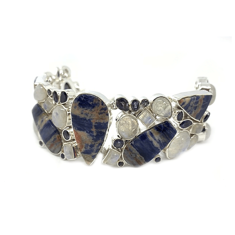 sodalite moonstone silver gemstone bracelet