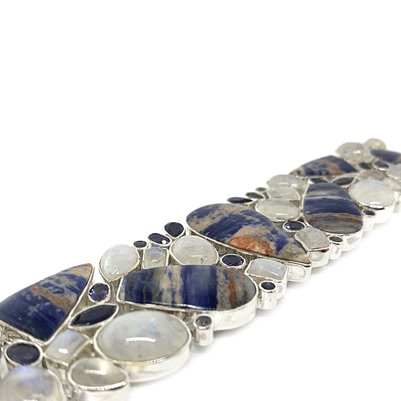 sodalite moonstone silver gemstone bracelet