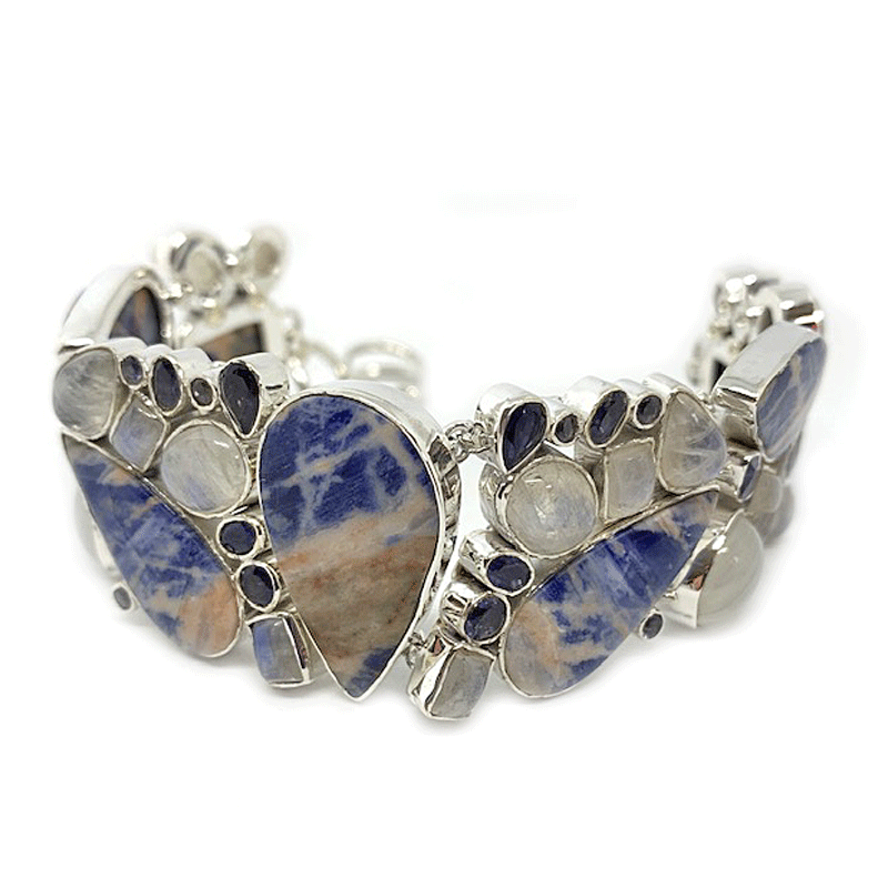 sodalite moonstone silver gemstone bracelet