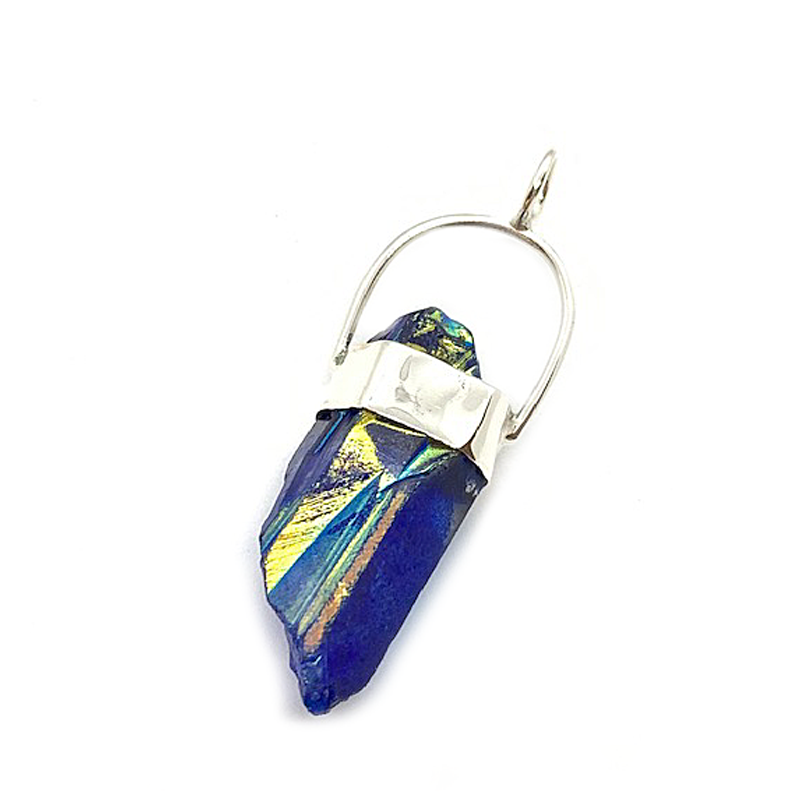 blue aqua aura quartz shard sterling silver pendant