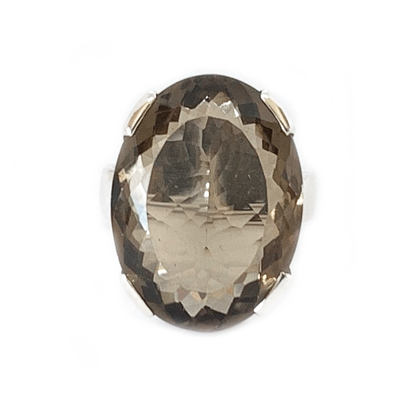 smoky quartz oval sterling silver gemstone ring