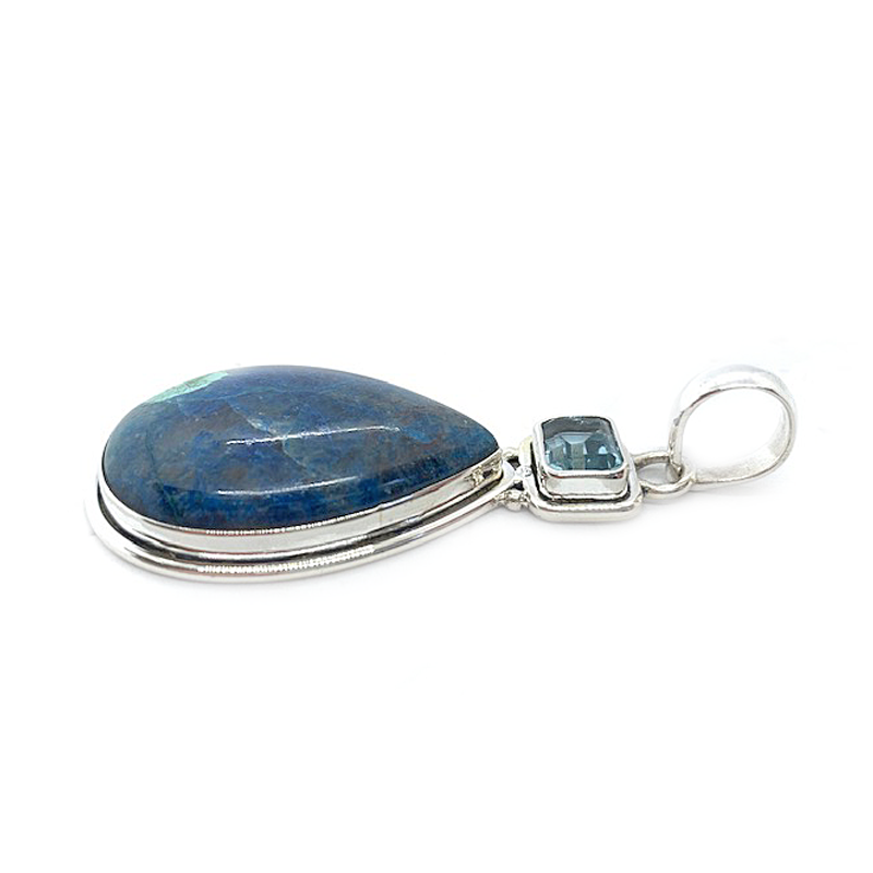 teardrop shattuckite blue topaz silver gemstone pendant