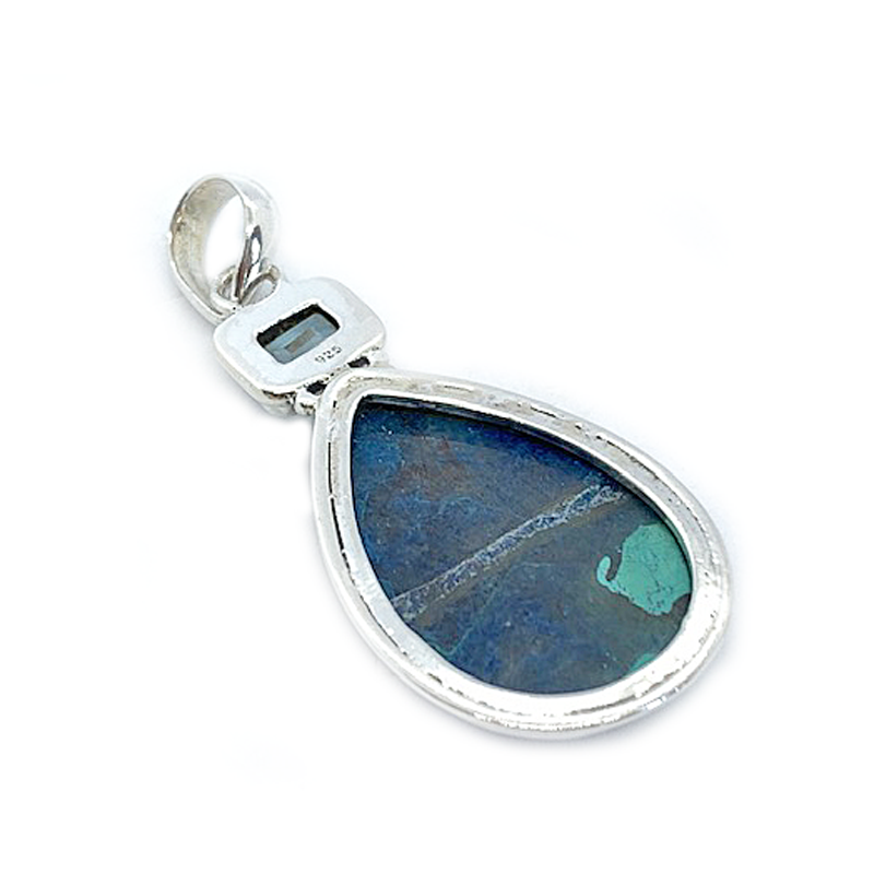 teardrop shattuckite blue topaz silver gemstone pendant