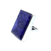 rectangle large sapphire quartz silver gemstone ring