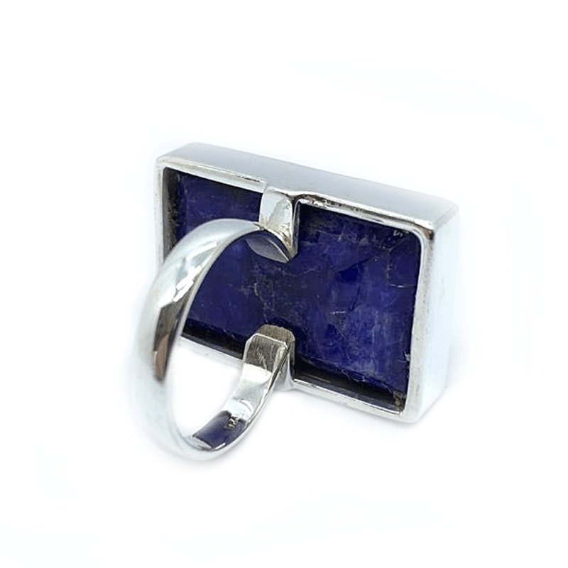 rectangle large sapphire quartz silver gemstone ring