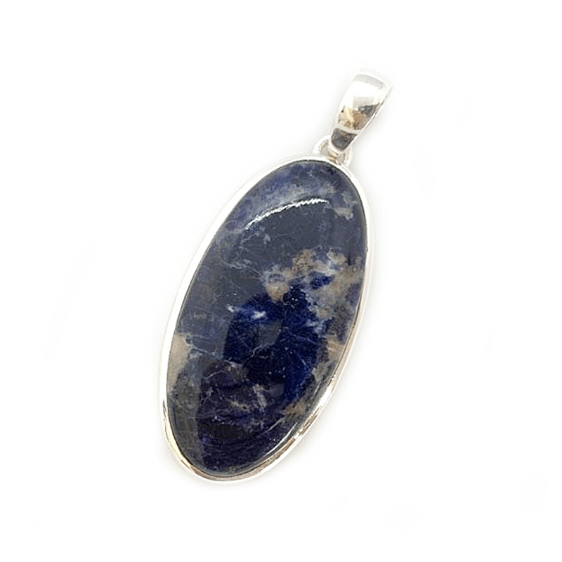 large statement oval sodalite silver gemstone pendant