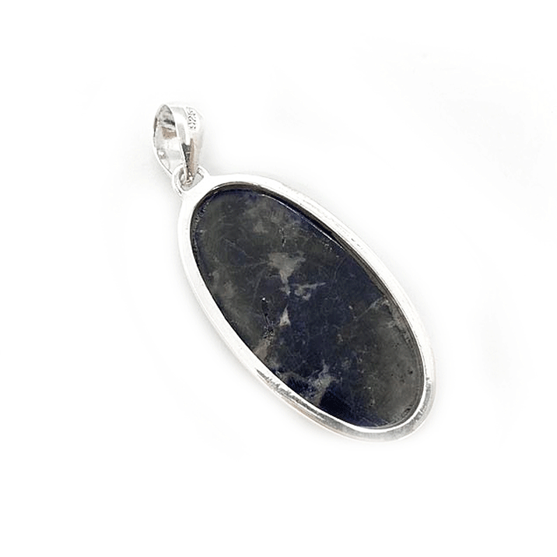 large statement oval sodalite silver gemstone pendant