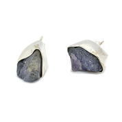 rough raw purple tanzanite sterling silver earrings
