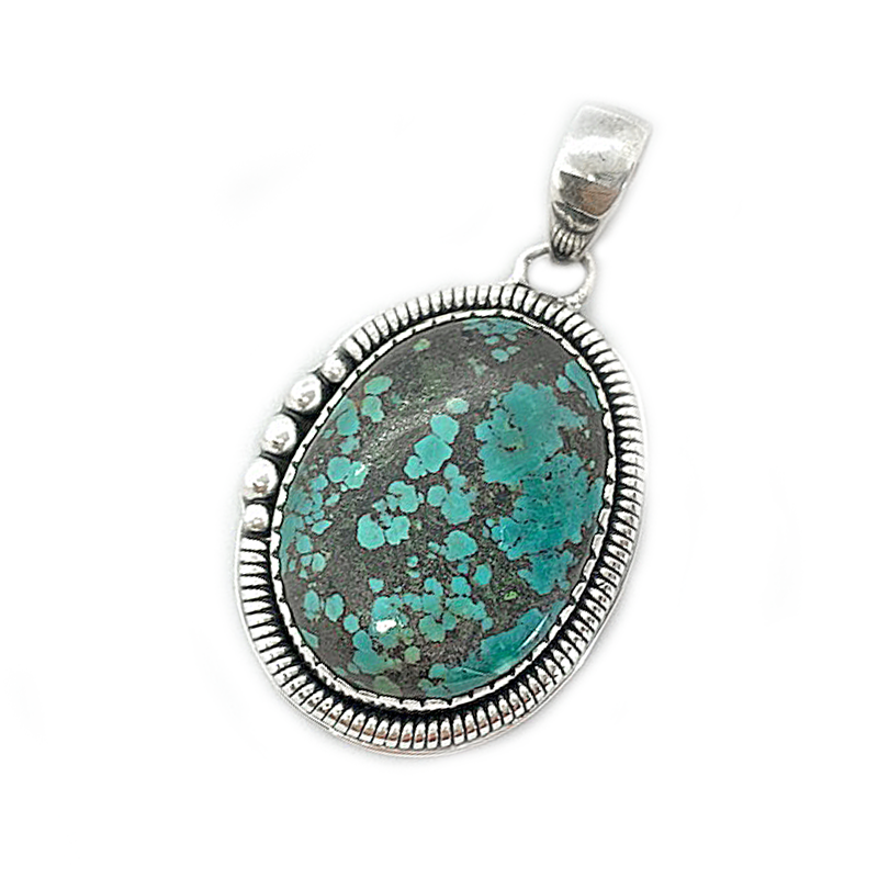 oval turquoise gemstone silver pendant