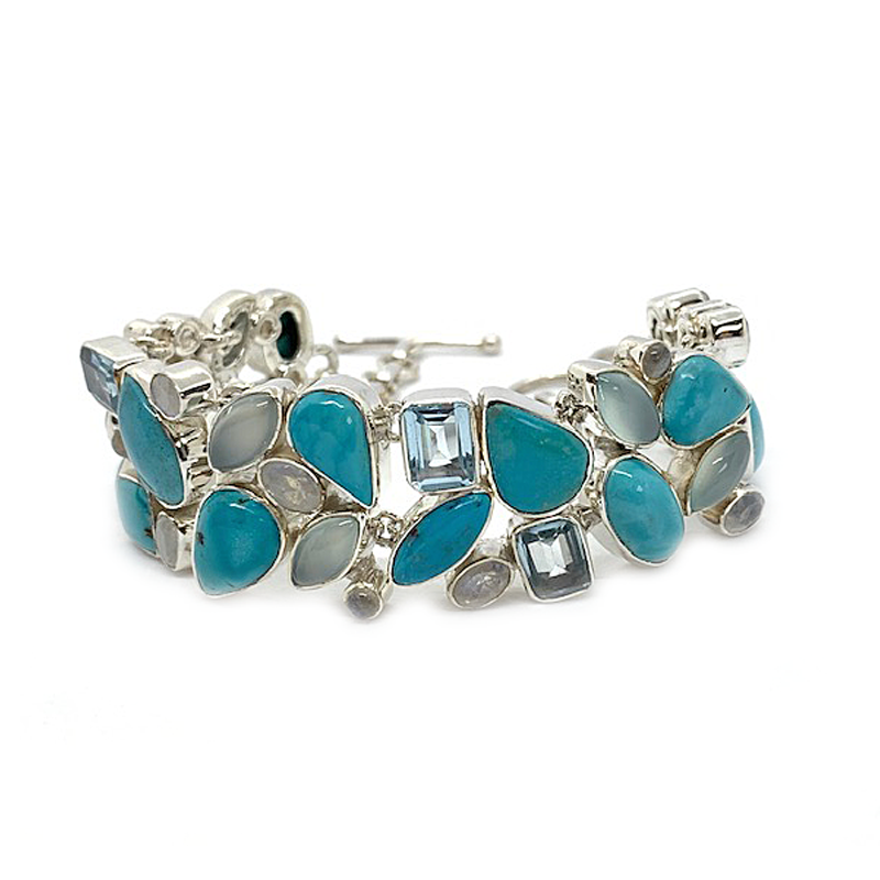 arizona turquoise blue topaz moonstone gemstone silver bracelet