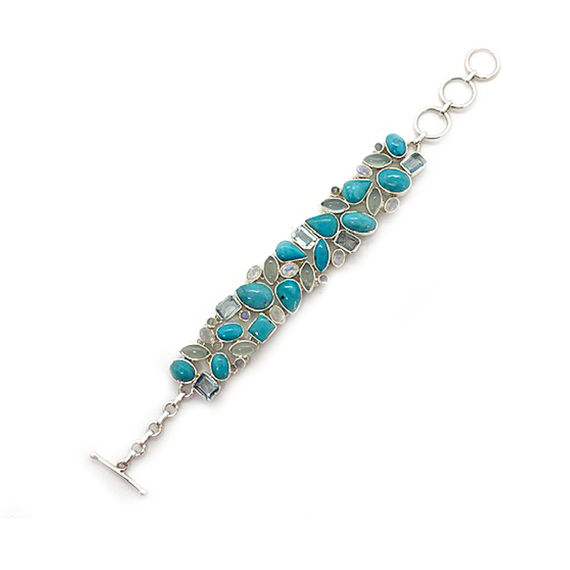 arizona turquoise blue topaz moonstone gemstone silver bracelet