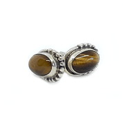 tiger eye oval silver gemstone stud earrings