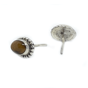 tiger eye oval silver gemstone stud earrings