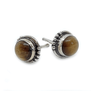 tiger eye round boho gemstone silver earrings