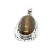oval tiger eye gemstone silver pendant