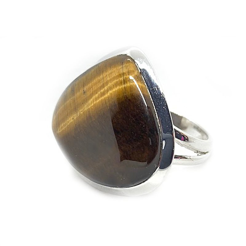 teardrop tiger eye gemstone silver ring