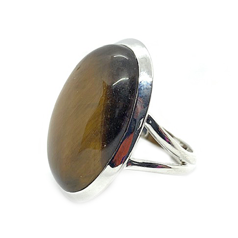 oval tiger eye silver gemstone ring